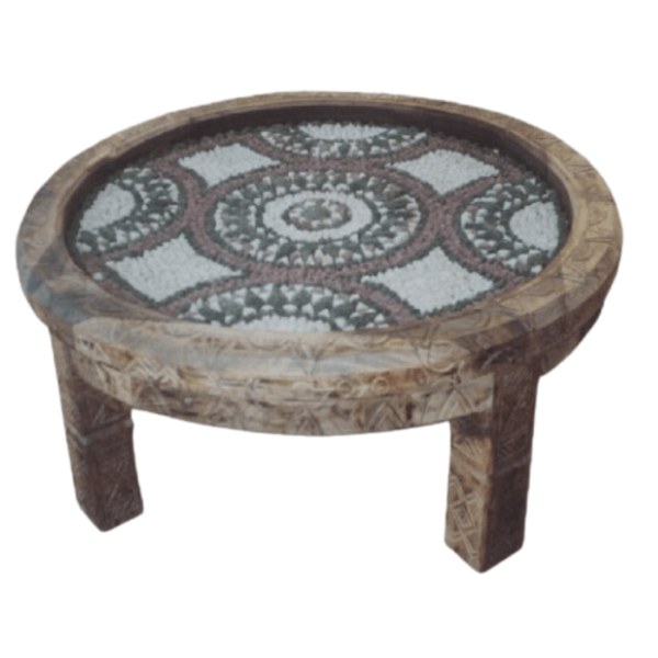 DGN-1124_Handmade Handmade  Moroccan carved Wooden Table with Stone Mosaic