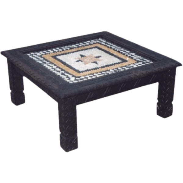 DGN-1126_Handmade Handmade  Moroccan carved Wooden Table with Stone Mosaic